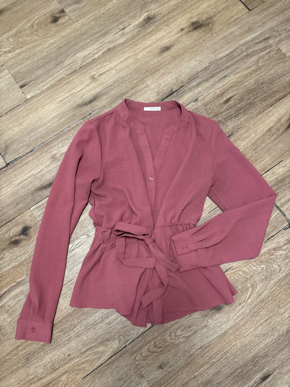 TIMING Mauve Tie-Waist Peplum Blouse